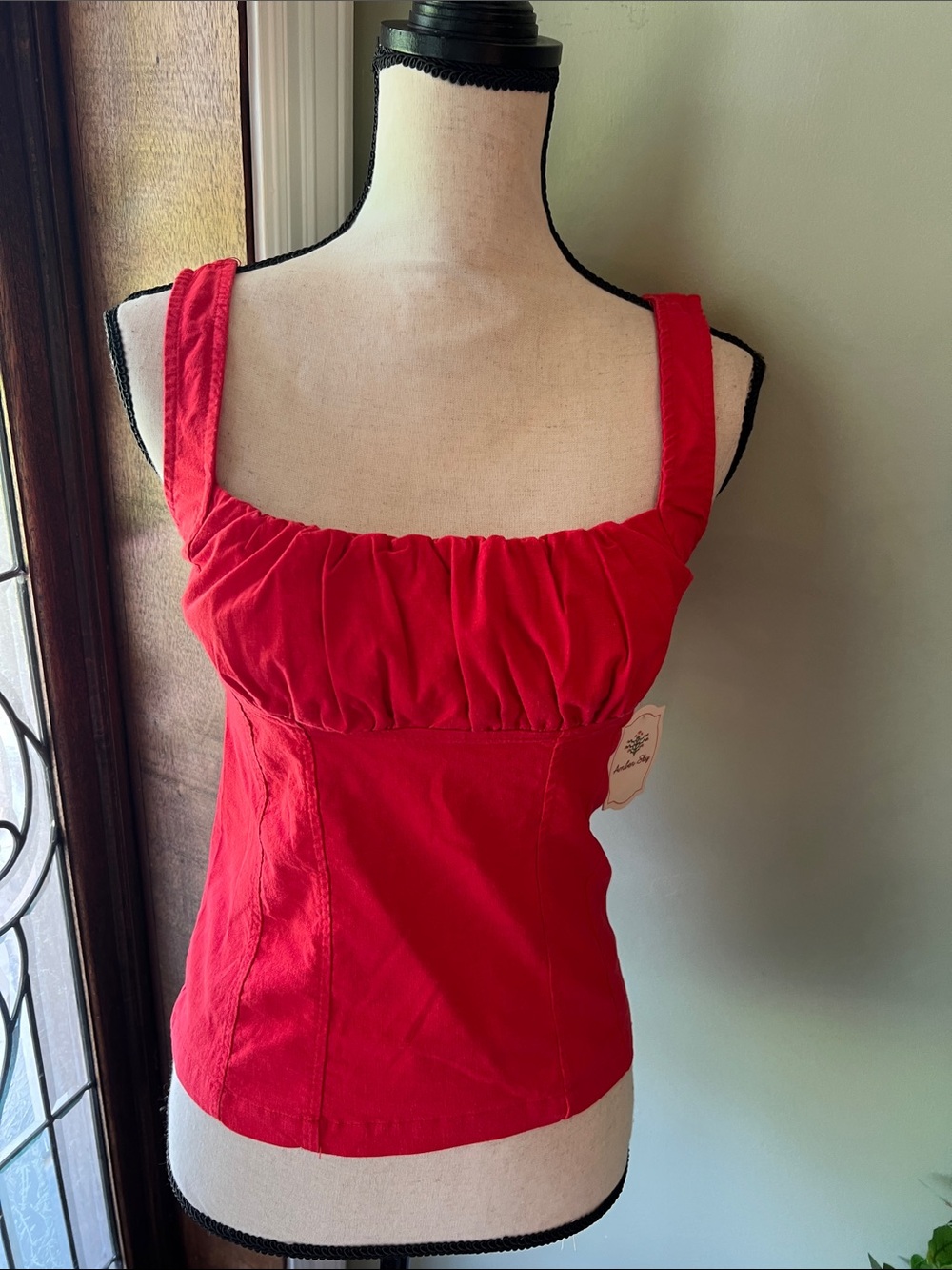 Sweetheart Red Ruched Camisole Tank